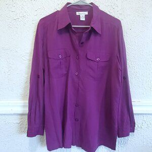 Anna and Frank Silk Boyfriend Shirt, Button Up, Purple, Size M